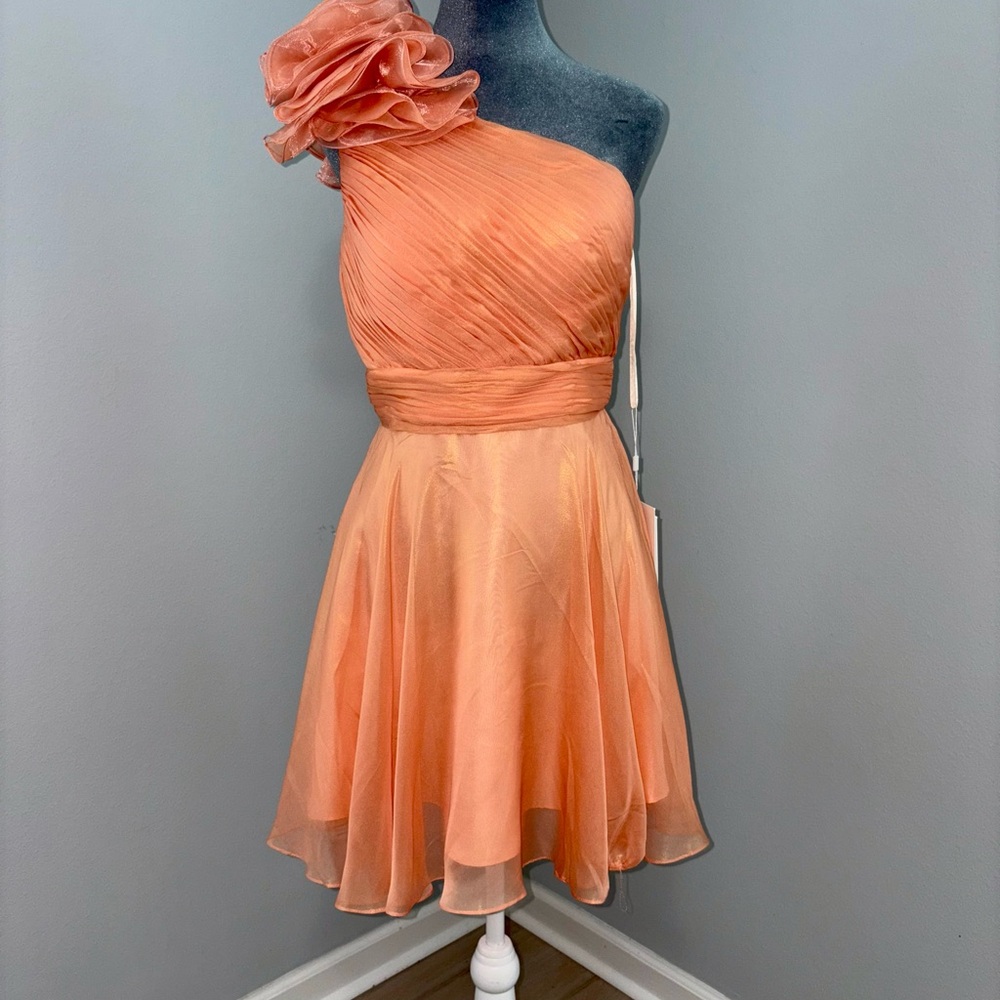 Mac Duggal One-Shoulder Peach Dress Sample